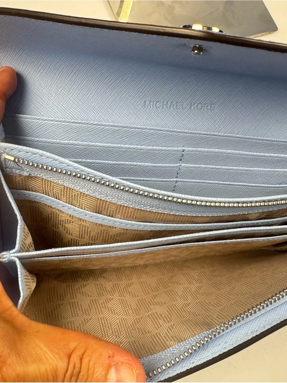Michael Kors Blue Saffiano Leather Envelope Wallet